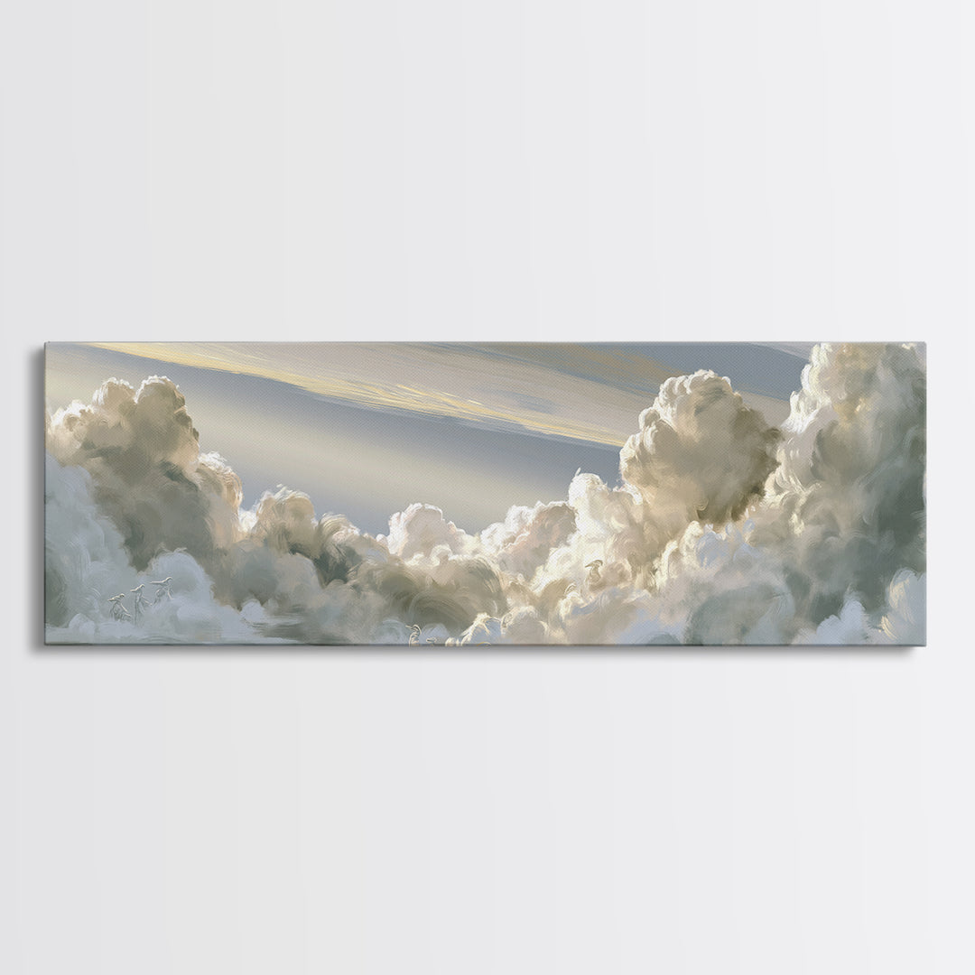 Soft Cloudscape in Cream and Sage Framed Canvas Print, Spa Art, Esthetician Decor, Spa Decor, Fine Art, Serenity, Room Decor, SPA-3x1-53