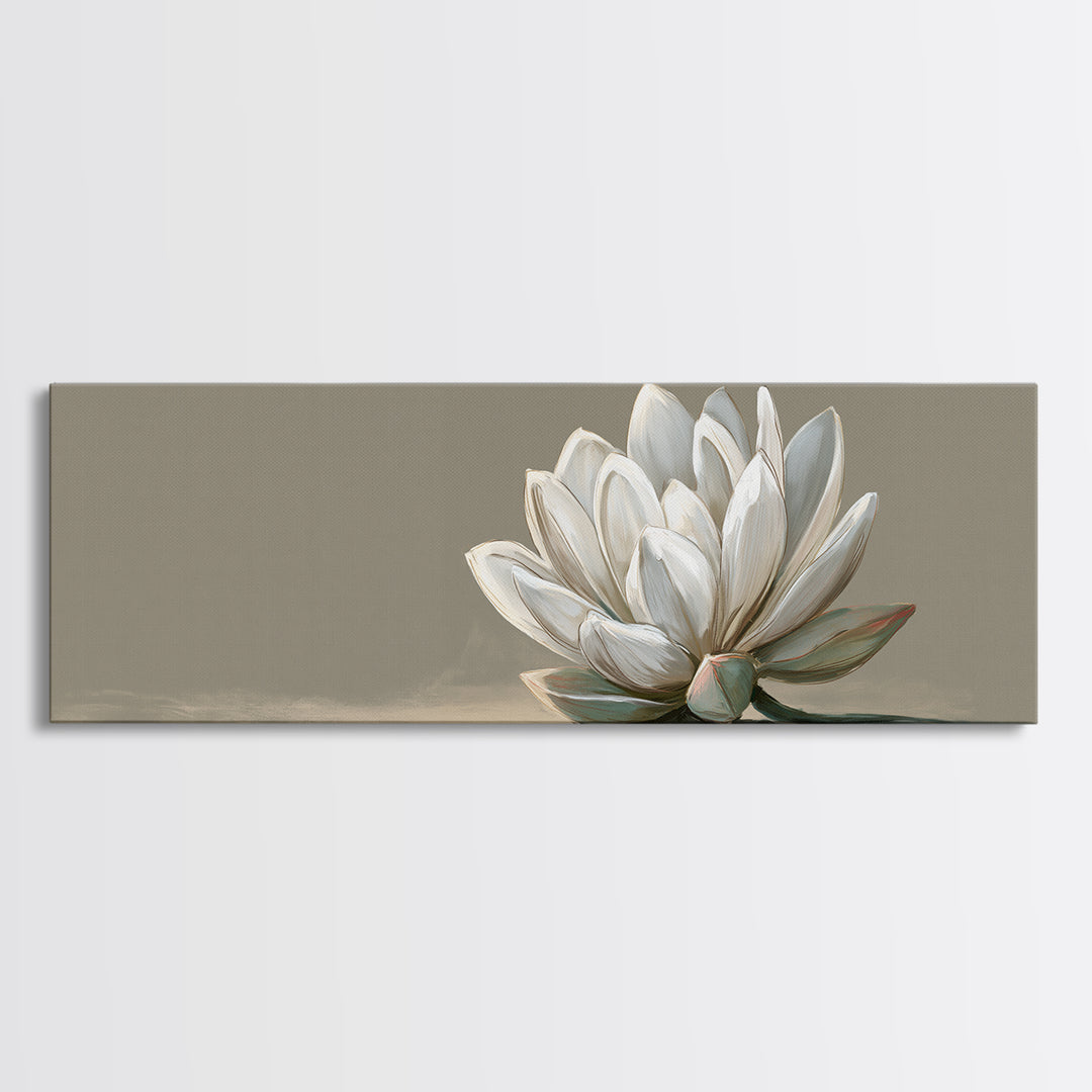 Single White Flower on Linen Ground Framed Canvas Print, Spa Art, Tarot Card Art, Spa Decor, Watercolor Art, Serenity, SPA-3x1-57