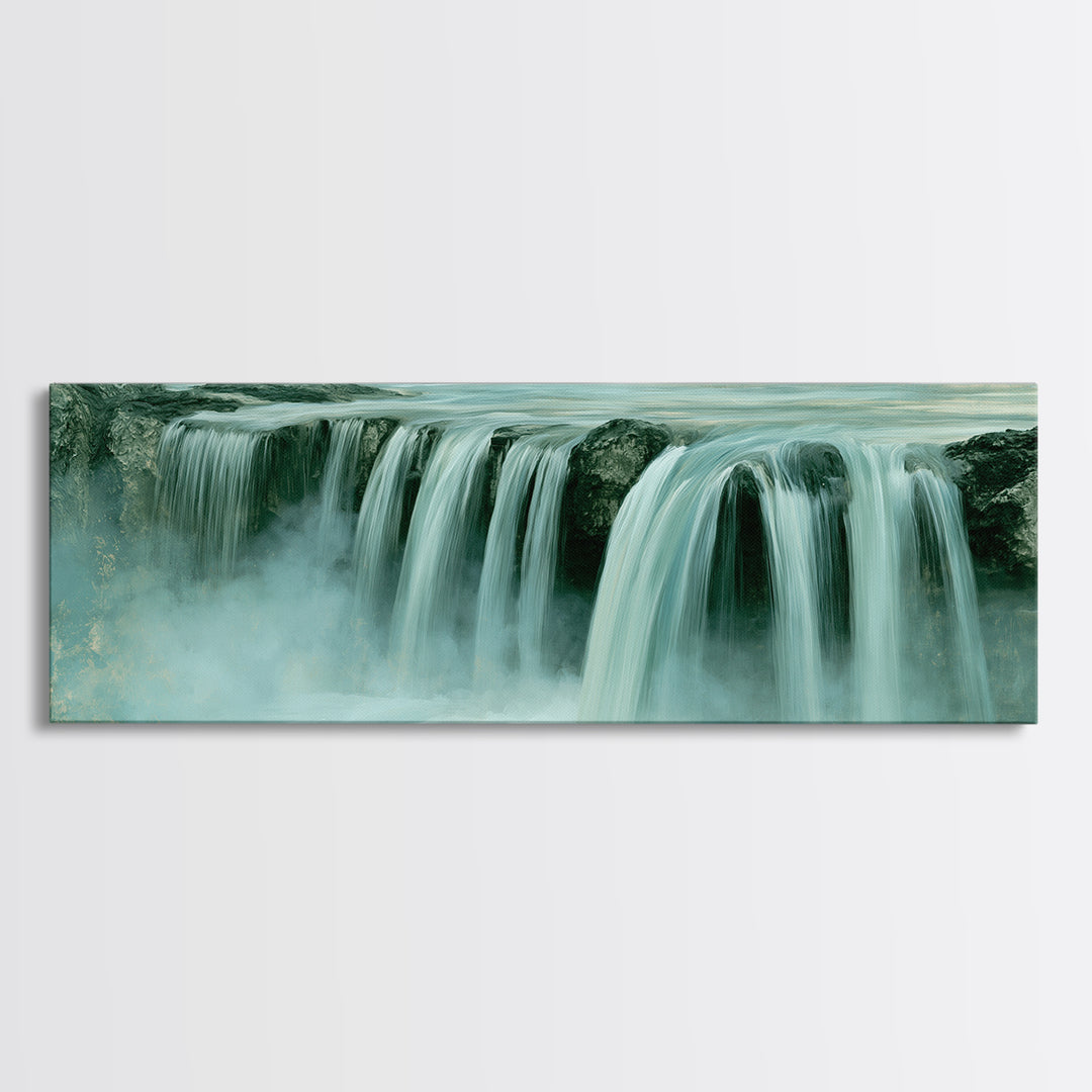 Serene Waterfall with Mist Framed Canvas Print, Spa Art, Fine Art Photography, Spa Decor, Fine Art, Serenity, Wildlife Wall Art, SPA-3x1-58