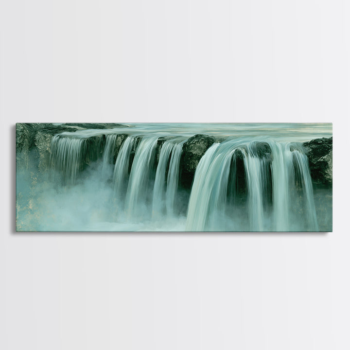 Serene Waterfall with Mist Framed Canvas Print, Spa Art, Fine Art Photography, Spa Decor, Fine Art, Serenity, Wildlife Wall Art, SPA-3x1-58