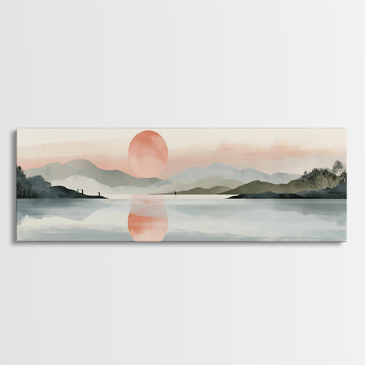 Moonlit Lake Reflection Framed Canvas Print, Spa Art, Minimalist Decor, Spa Decor, Fine Art, Serenity, Contemporary Art, SPA-3x1-63