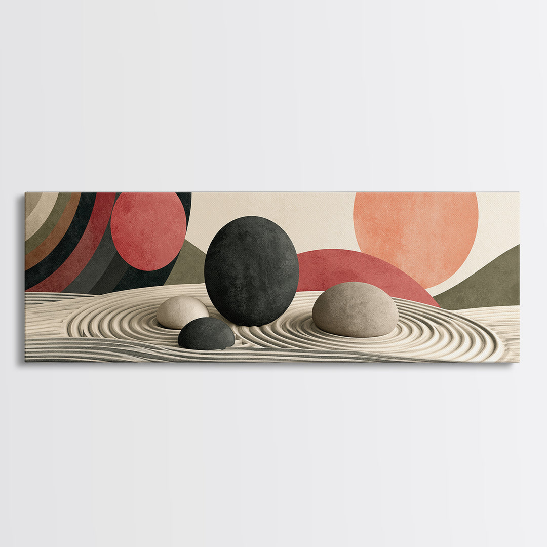 Sand Garden Lines Canvas Print, Spa Art, Wall Decor, Spa Decor, Oil Painting, Serenity, Minimalist Art, Feminine Wall Art, SPA-3x1-76