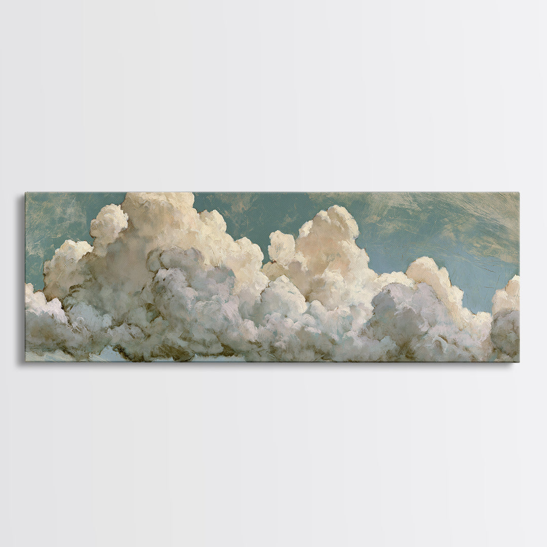 Soft Cloudscape in Cream and Sage Framed Canvas Print, Spa Art, Esthetician Decor, Spa Decor, Fine Art, Serenity, Room Decor, SPA-3x1-77