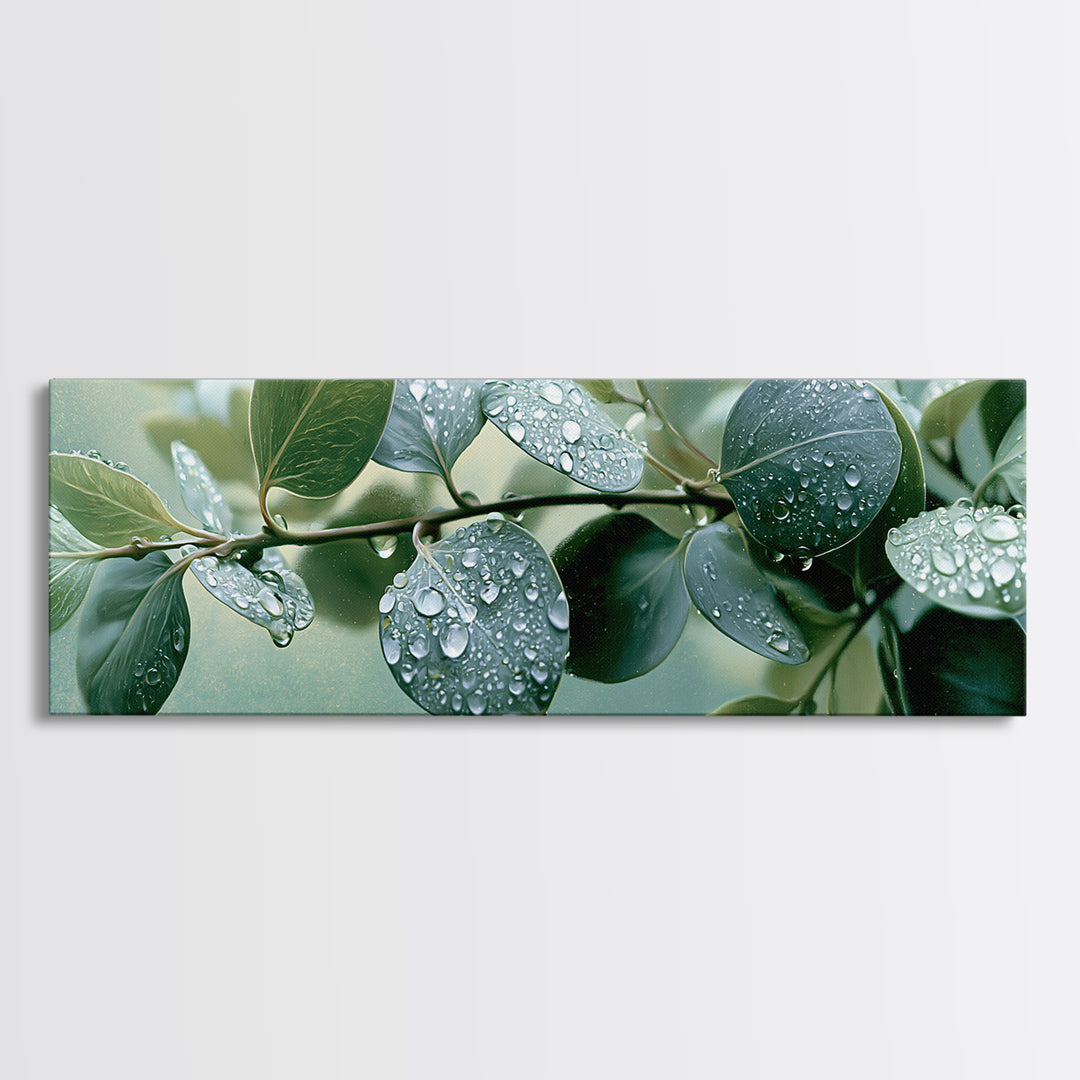 Rain on Leaves Canvas Print, Spa Art, Printable Wall Art, Spa Decor, Serenity, Feminine Wall Art, Fine Art Photography, SPA-3x1-80