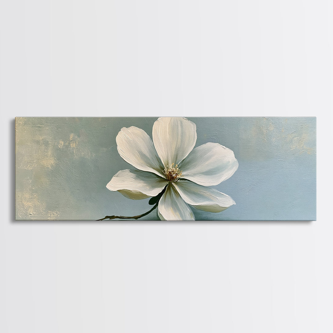 Single White Flower on Linen Ground Framed Canvas Print, Spa Art, Tarot Card Art, Spa Decor, Watercolor Art, Serenity, SPA-3x1-81
