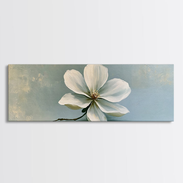 Single White Flower on Linen Ground Framed Canvas Print, Spa Art, Tarot Card Art, Spa Decor, Watercolor Art, Serenity, SPA-3x1-81
