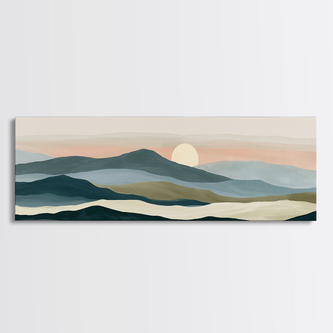 Coastal Horizon in Muted Spa Blues Canvas Print, Spa Art, Esthetician Decor, Spa Decor, Oil Painting, Serenity, Room Decor, SPA-3x1-98
