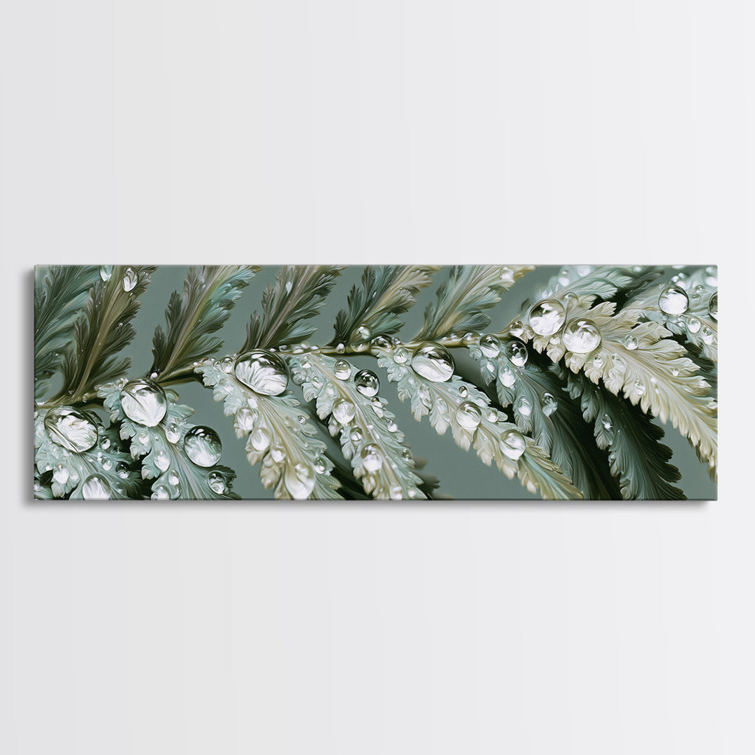 Fern Leaf Closeup Framed Canvas Print, Spa Art, Botanical Art, Spa Decor, Oil Painting, Serenity, Fashion Wall Art, SPA-3x1-99