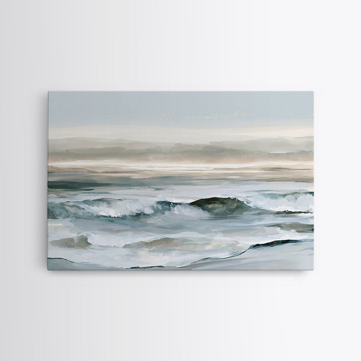 Coastal Horizon in Muted Spa Blues Framed Canvas Print, Spa Art, Spa, Spa Decor, Oil Painting, Serenity, Teen Girl Room Decor, SPA-3x2-14