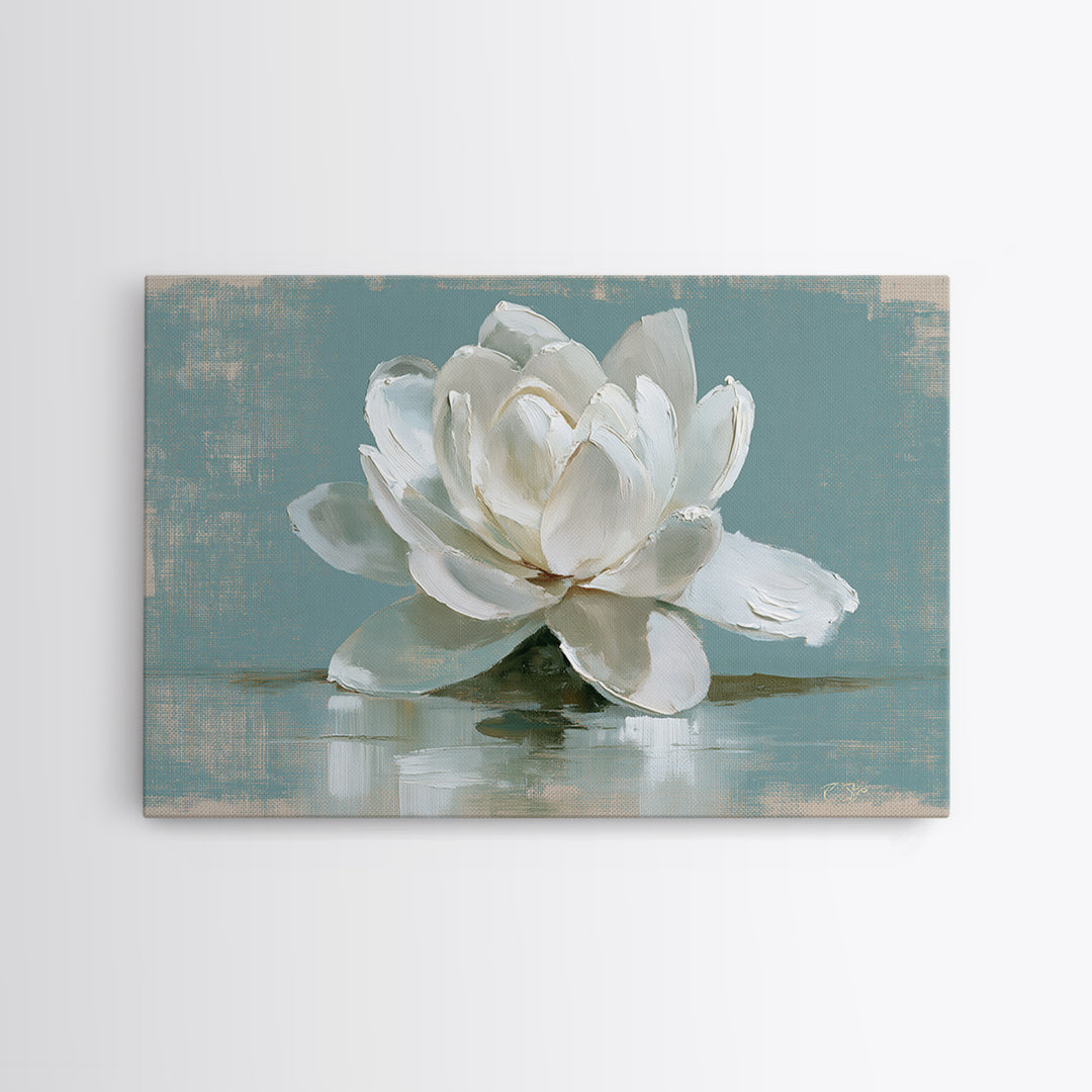 Single White Flower on Linen Ground Canvas Print, Spa Art, Teen Girl Room Decor, Spa Decor, Fine Art, Serenity, Luxury Decor, SPA-3x2-21
