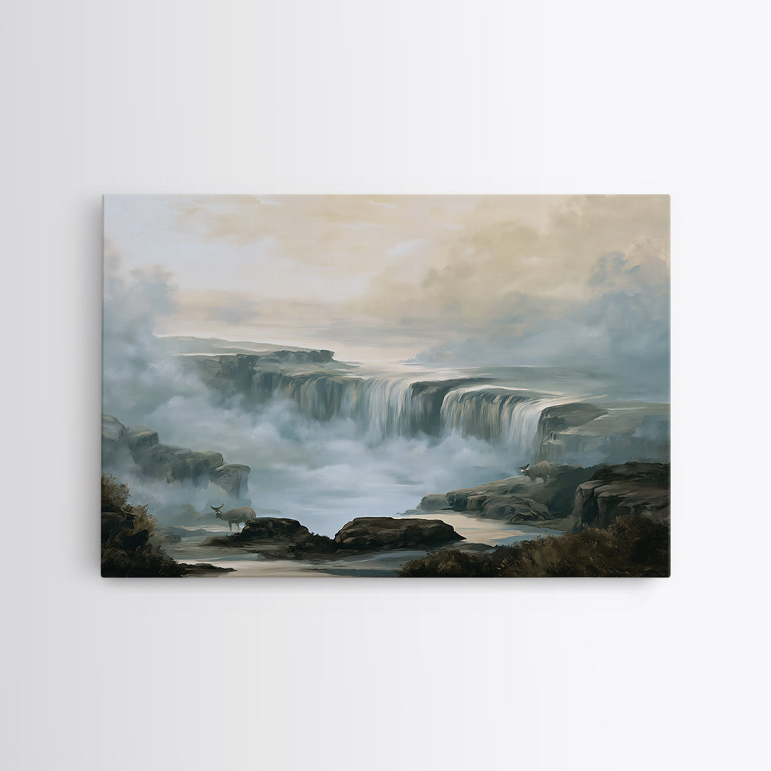 Serene Waterfall with Mist Canvas Print, Spa Art, Abstract Print, Spa Decor, Oil Painting, Serenity, Esthetician Decor, SPA-3x2-22