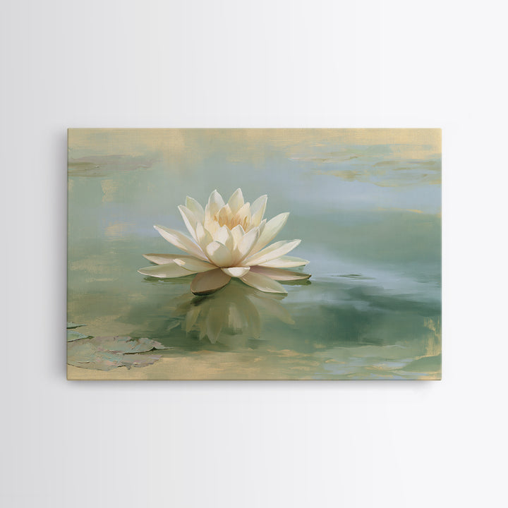 Lotus Flower Floating on Still Pond Canvas Print, Spa Art, Esthetician Decor, Spa Decor, Oil Painting, Serenity, Room Decor, SPA-3x2-32
