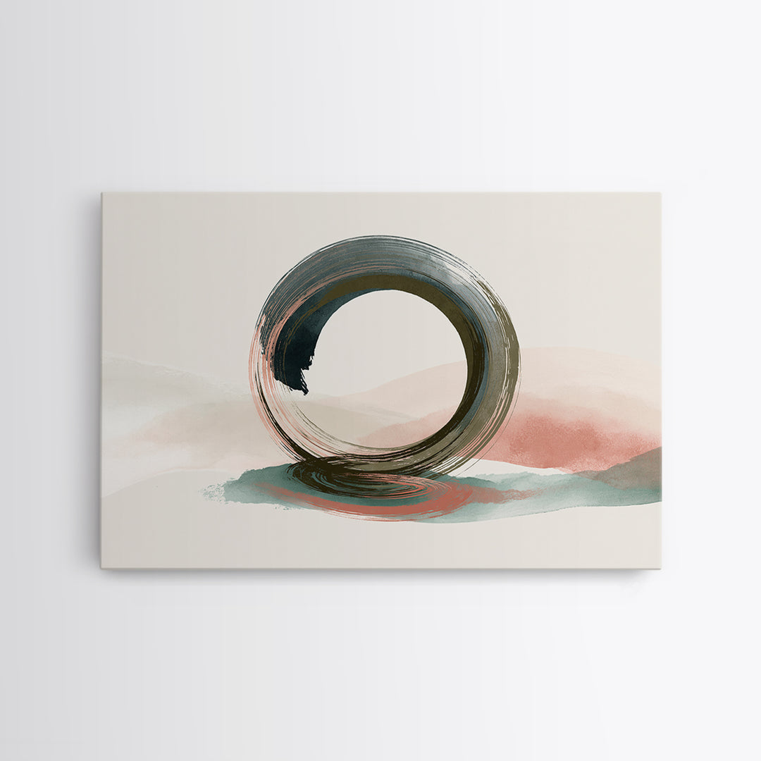 Minimal Zen Circle Brushstroke Framed Canvas Print, Spa Art, Tarot Card Art, Spa Decor, Fine Art, Serenity, Textured Painting, SPA-3x2-36