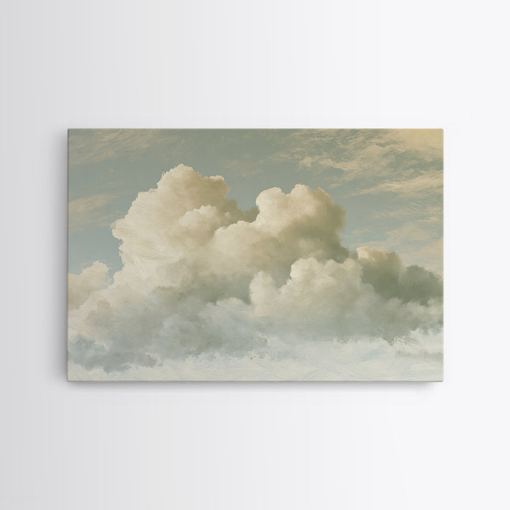 Soft Cloudscape in Cream and Sage Framed Canvas Print, Spa Art, Wildlife Wall Art, Spa Decor, Watercolor Art, Serenity, SPA-3x2-41