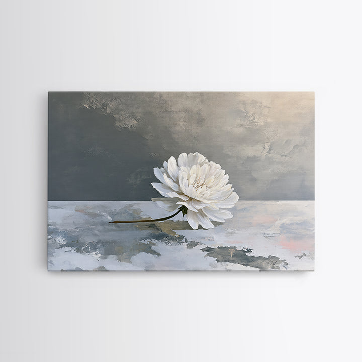 Single White Flower on Linen Ground Framed Canvas Print, Spa Art, Gallery Decor, Spa Decor, Fine Art, Serenity, Wall Art, SPA-3x2-45