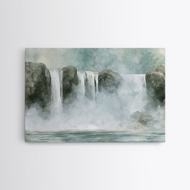 Serene Waterfall with Mist Framed Canvas Print, Spa Art, Fashion Wall Art, Spa Decor, Fine Art, Serenity, Modern Decor, SPA-3x2-46
