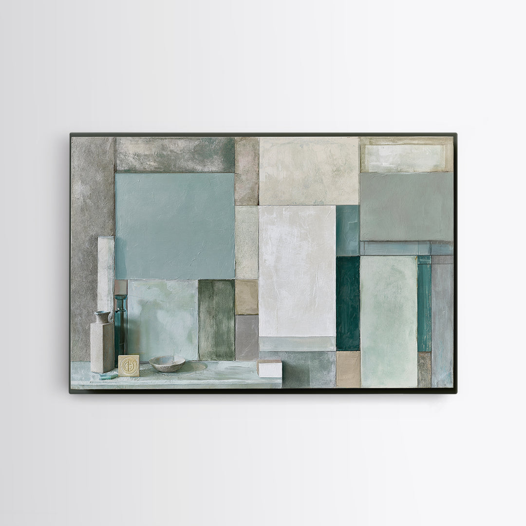Sage and Ivory Geometric Calm Composition Canvas Print, Spa Art, Neutral Decor, Spa Decor, Fine Art, Serenity, Home Decor, SPA-3x2-49