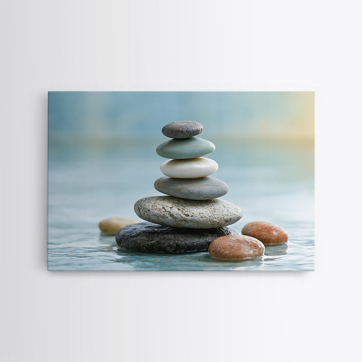 Stacked Stones Beside Calm Water Canvas Print, Spa Art, Modern Decor, Spa Decor, Fine Art, Serenity, Wall Decor, SPA-3x2-53