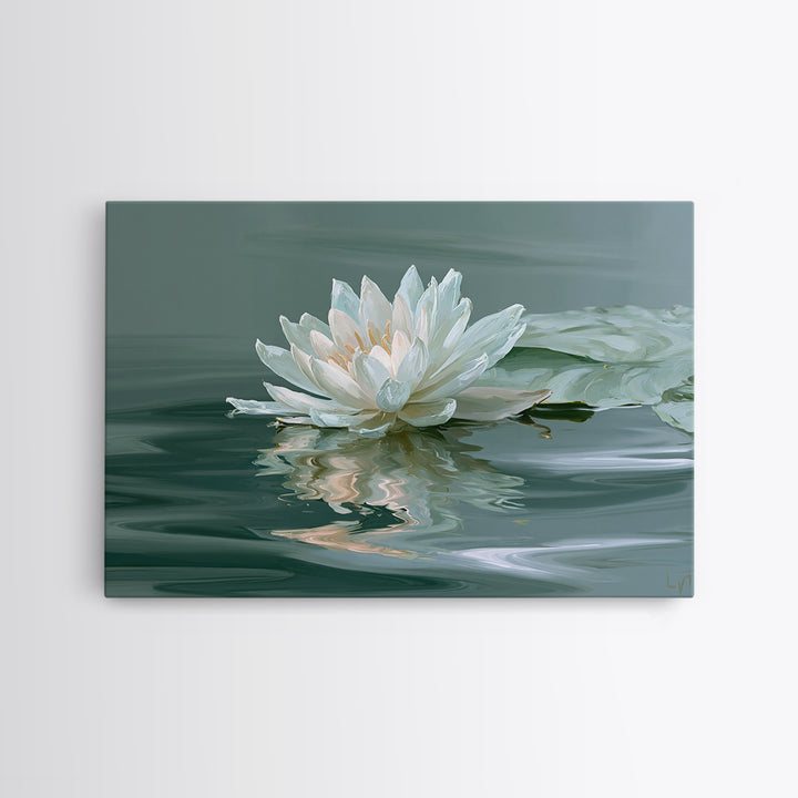 Lotus Flower Floating on Still Pond Canvas Print, Spa Art, Art Print, Spa Decor, Watercolor Art, Serenity, Botanical Art, SPA-3x2-56