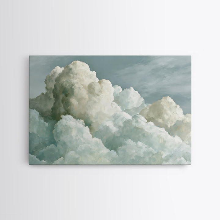 Soft Cloudscape in Cream and Sage Framed Canvas Print, Spa Art, Wildlife Wall Art, Spa Decor, Watercolor Art, Serenity, SPA-3x2-65