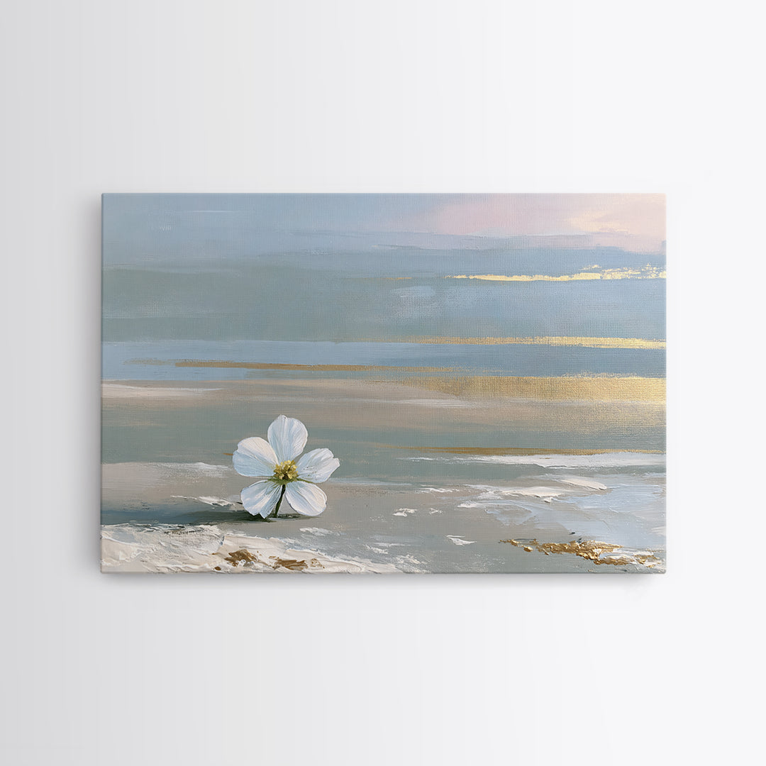 Single White Flower on Linen Ground Framed Canvas Print, Spa Art, Gallery Decor, Spa Decor, Fine Art, Serenity, Wall Art, SPA-3x2-69