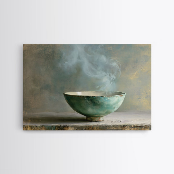 Tea Bowl and Steam Still Life Framed Canvas Print, Spa Art, Dog Groomer Gifts, Spa Decor, Oil Painting, Serenity, SPA-3x2-74