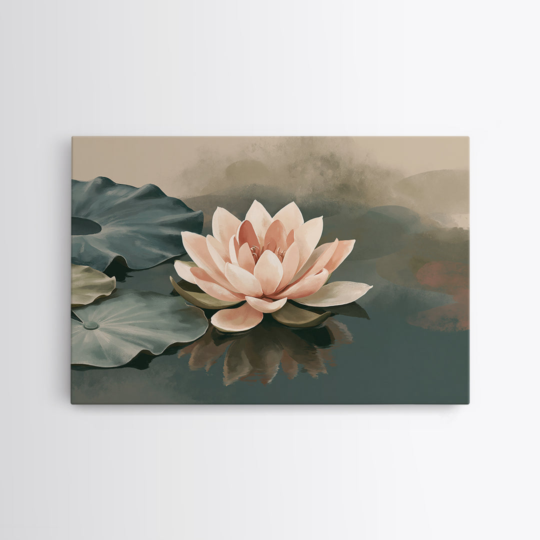 Lotus Flower Floating on Still Pond Framed Canvas Print, Spa Art, Dog Groomer Gifts, Spa Decor, Serenity, Fine Art Print, SPA-3x2-8