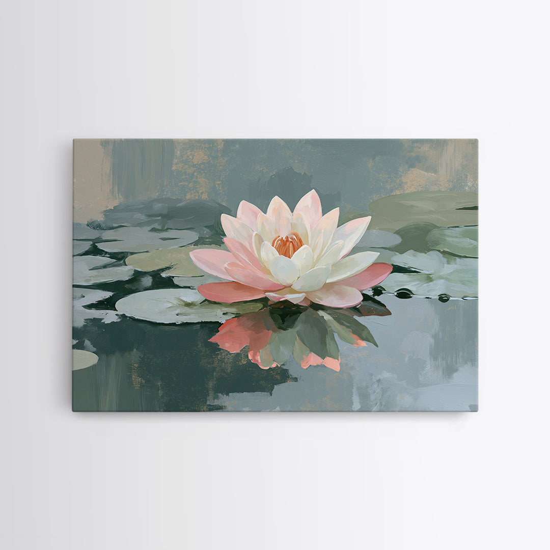 Lotus Flower Floating on Still Pond Framed Canvas Print, Spa Art, Home Decor, Spa Decor, Fine Art, Serenity, Dog Wall Art, SPA-3x2-80