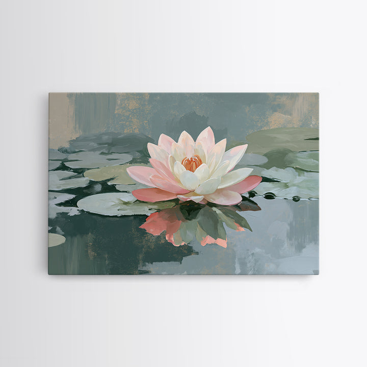 Lotus Flower Floating on Still Pond Framed Canvas Print, Spa Art, Home Decor, Spa Decor, Fine Art, Serenity, Dog Wall Art, SPA-3x2-80