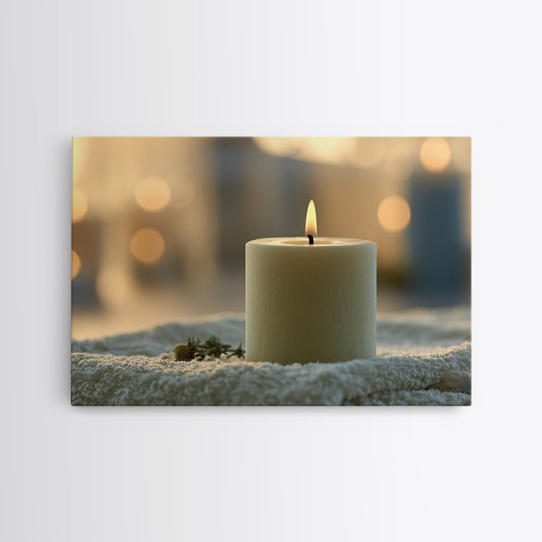 Warm Candle Flame Framed Canvas Print, Spa Art, Statement Artwork, Spa Decor, Fine Art, Serenity, Printable Wall Art, SPA-3x2-85