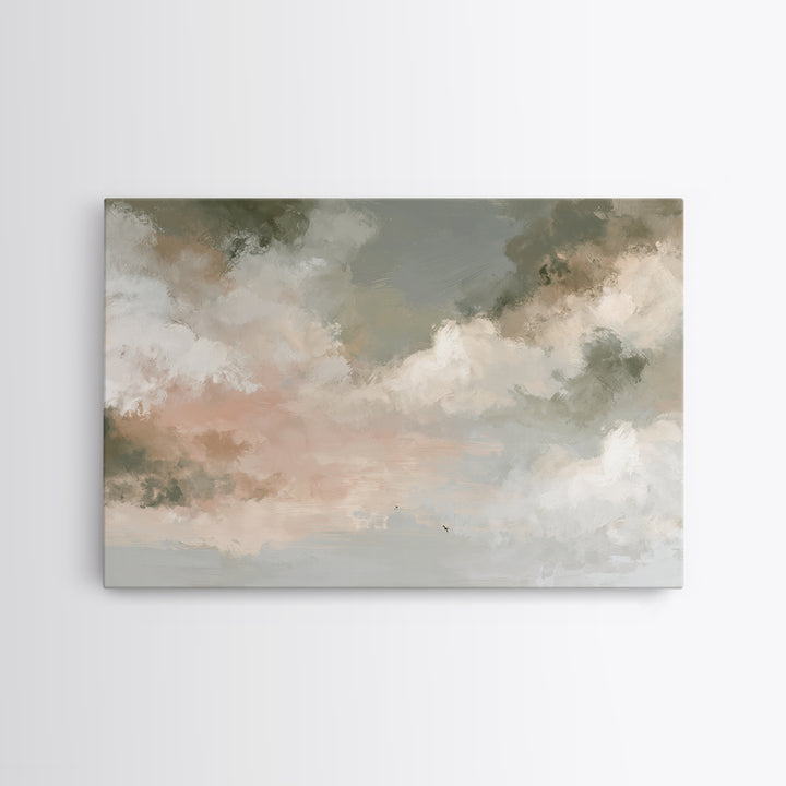 Soft Cloudscape in Cream and Sage Canvas Print, Spa Art, Boho Decor, Spa Decor, Oil Painting, Serenity, Printable Art, SPA-3x2-89