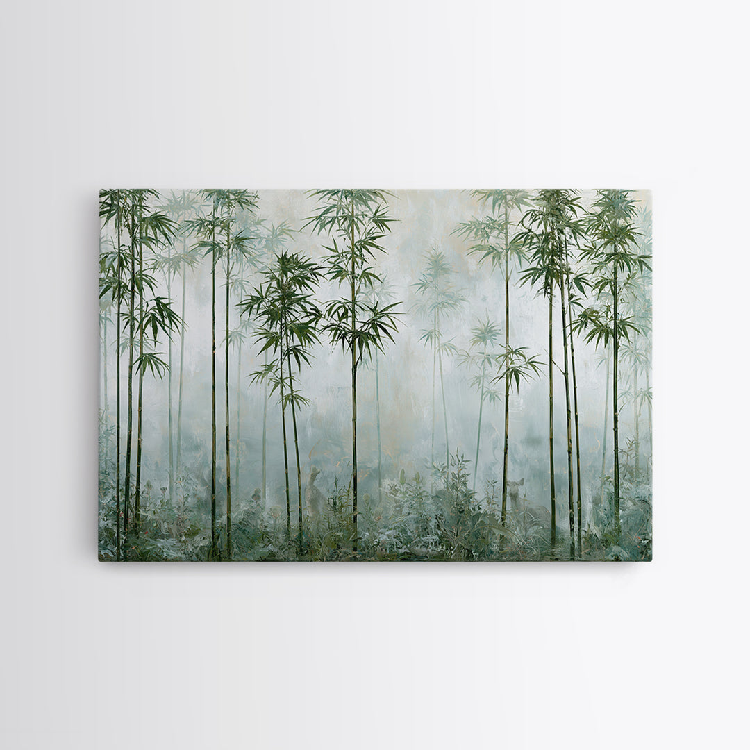 Misty Bamboo Forest Framed Canvas Print, Spa Art, Salon Decor, Spa Decor, Oil Painting, Serenity, Statement Artwork, Boho Decor, SPA-3x2-9