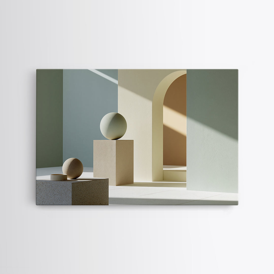 Sage and Ivory Geometric Calm Composition Framed Canvas Print, Spa Art, Luxury Decor, Spa Decor, Abstract Art, Serenity, SPA-3x2-97