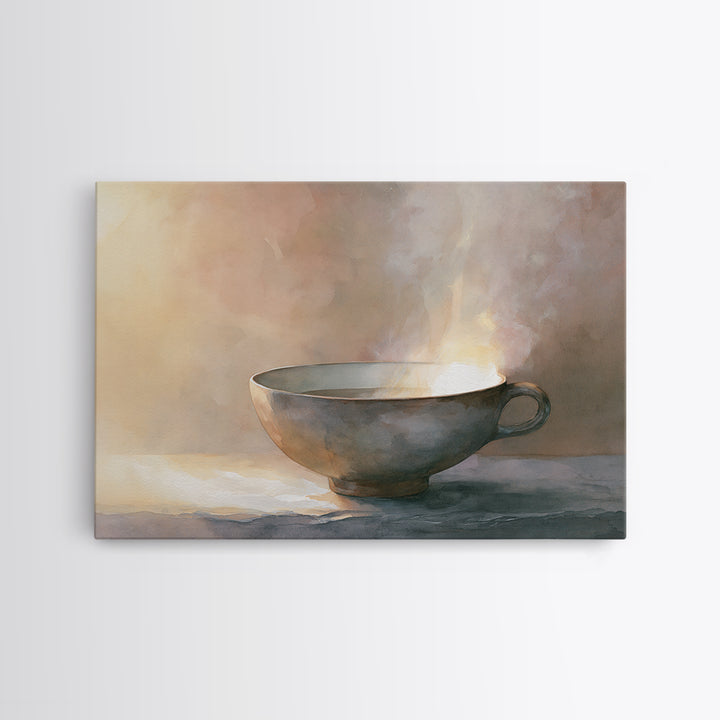 Tea Bowl and Steam Still Life Canvas Print, Spa Art, Esthetician Decor, Spa Decor, Fine Art, Serenity, Room Decor, SPA-3x2-98