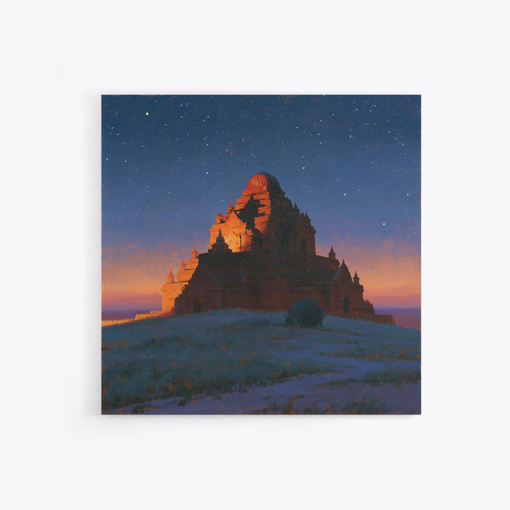 Ancient Temple Silhouette Canvas Print, Spiritual Art, Abstract Wall Art, Living Room Decor, Watercolor Art, Spirit, SPI-1x1-19
