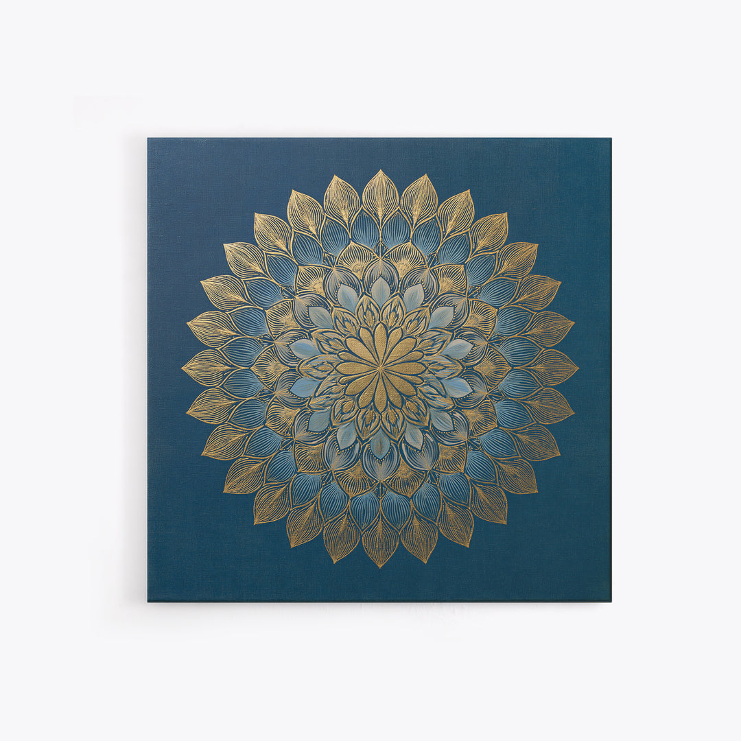 Gold Mandala on Deep Blue Background Framed Canvas Print, Spiritual Art, Art Prints, Living Room Decor, Oil Painting, Spirit, SPI-1x1-28