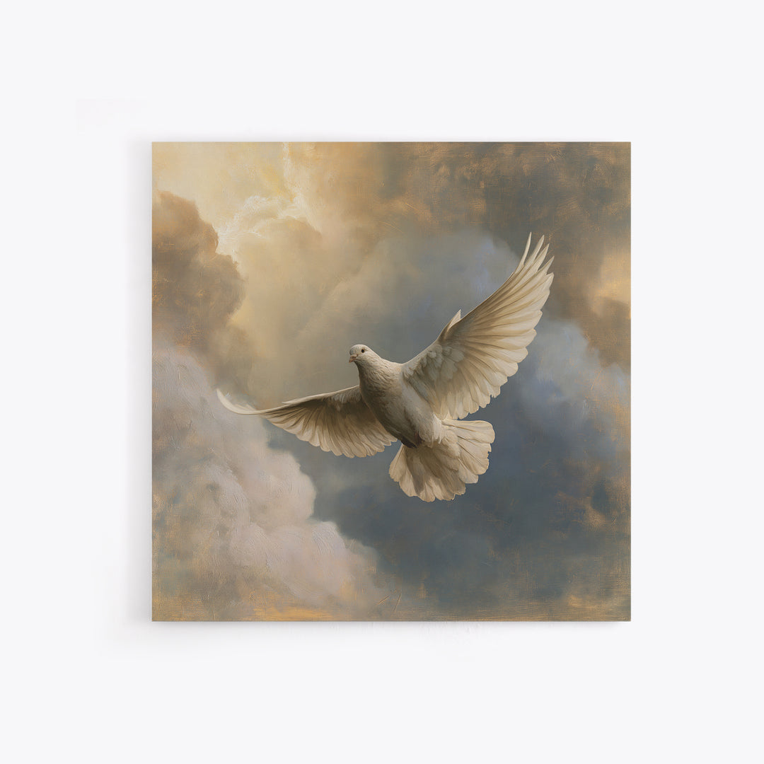 Dove Flying Through Radiant Clouds Framed Canvas Print, Spiritual Art, Printable, Living Room Decor, Fine Art, Spirit, SPI-1x1-53