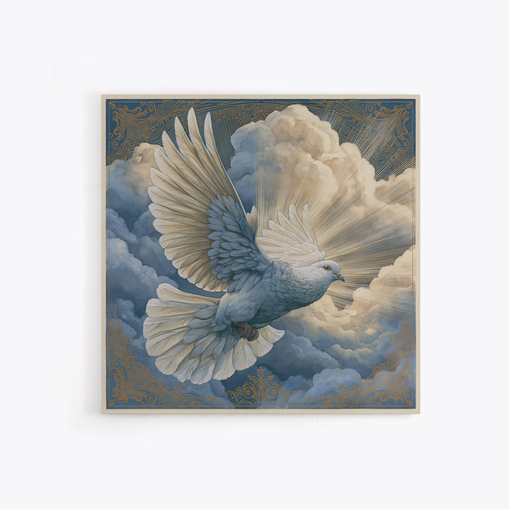 Dove Flying Through Radiant Clouds Canvas Print, Spiritual Art, Canvas Wall Art, Living Room Decor, Fine Art, Spirit, SPI-1x1-77