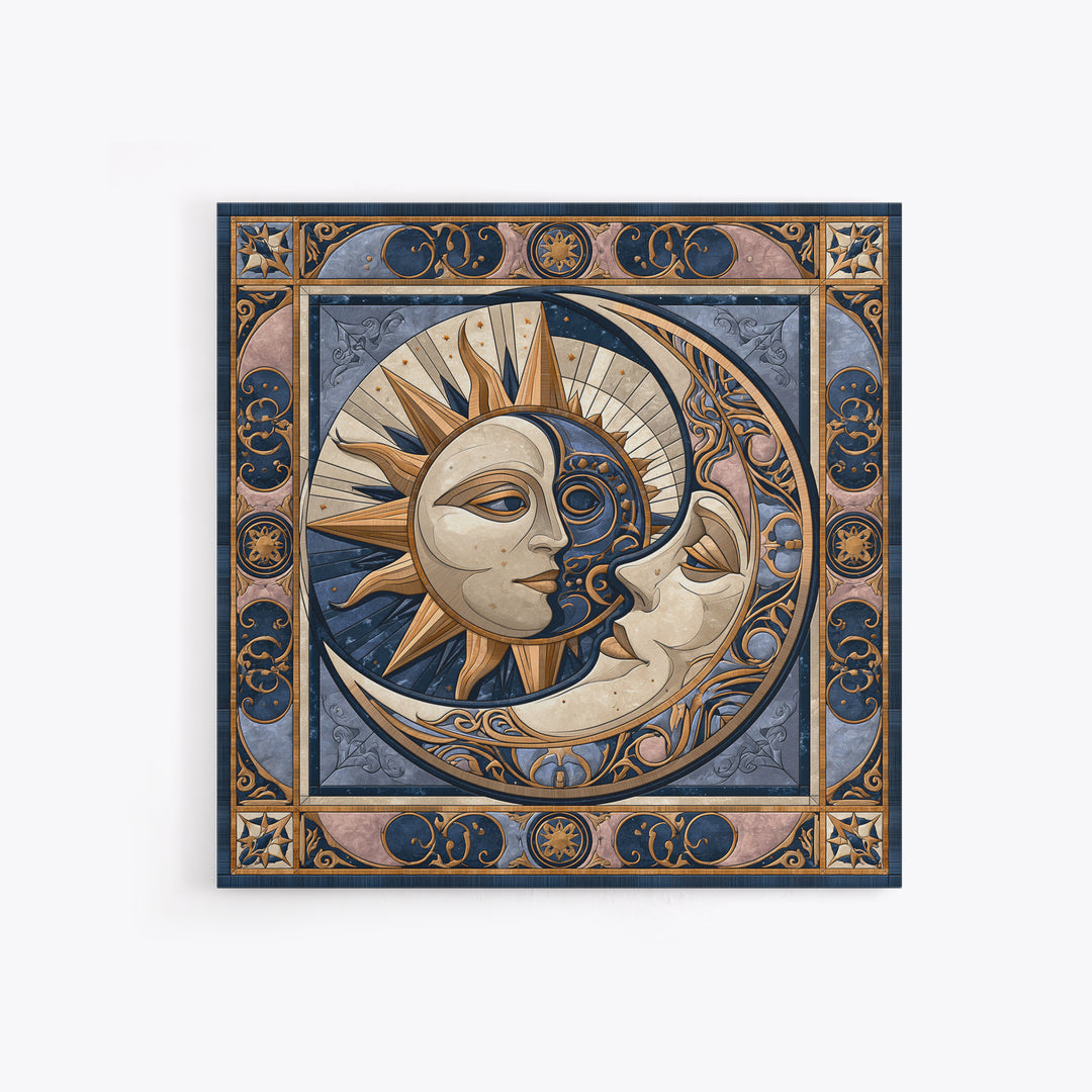 Sun and Moon Spiritual Balance Composition Framed Canvas Print, Spiritual Art, Boho Decor, Living Room Decor, Fine Art, Spirit, SPI-1x1-80