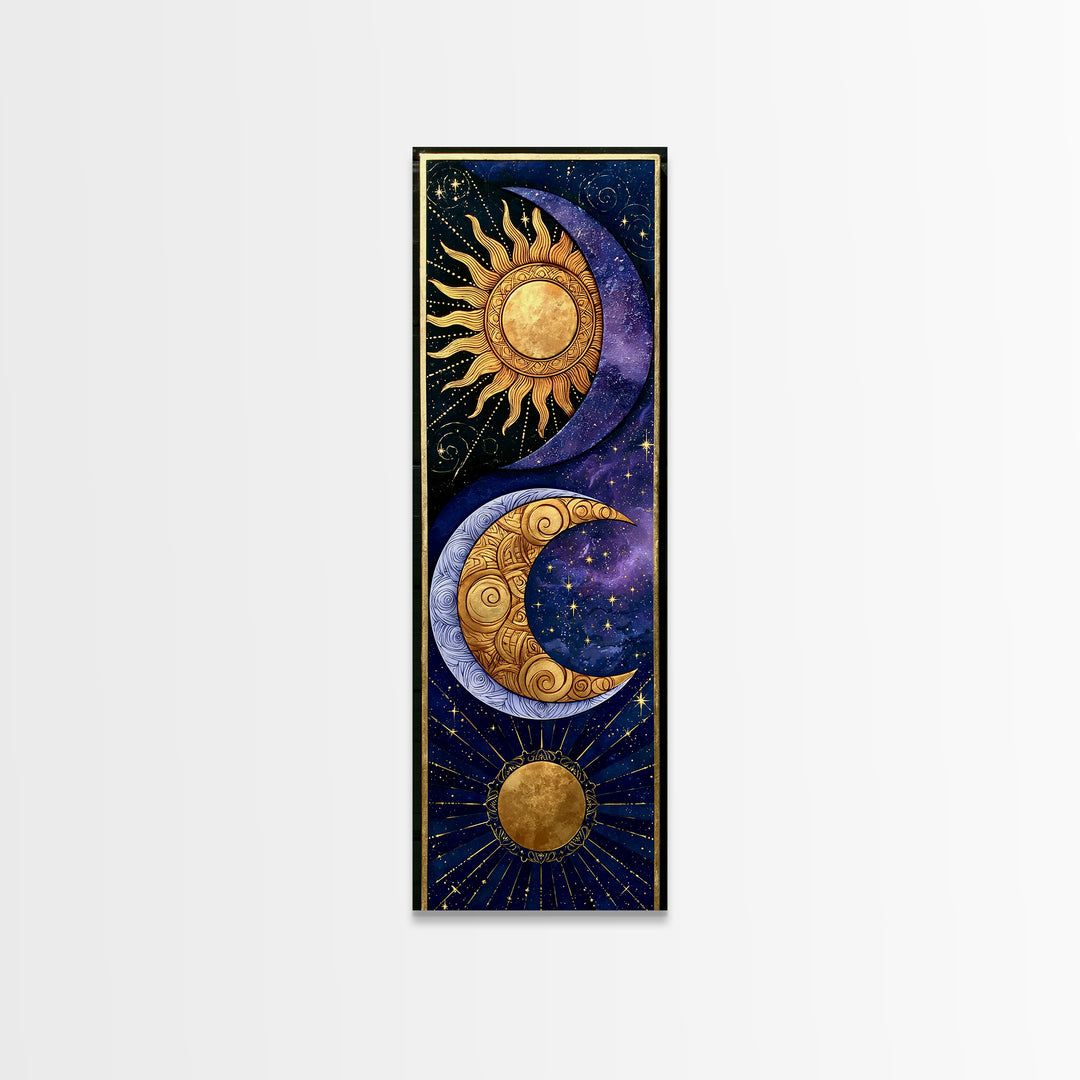 Sun and Moon Spiritual Balance Composition Framed Canvas Print, Spiritual Art, Abstract Wall Art, Living Room Decor, Spirit, SPI-1x3-20