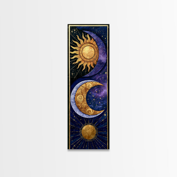 Sun and Moon Spiritual Balance Composition Framed Canvas Print, Spiritual Art, Abstract Wall Art, Living Room Decor, Spirit, SPI-1x3-20