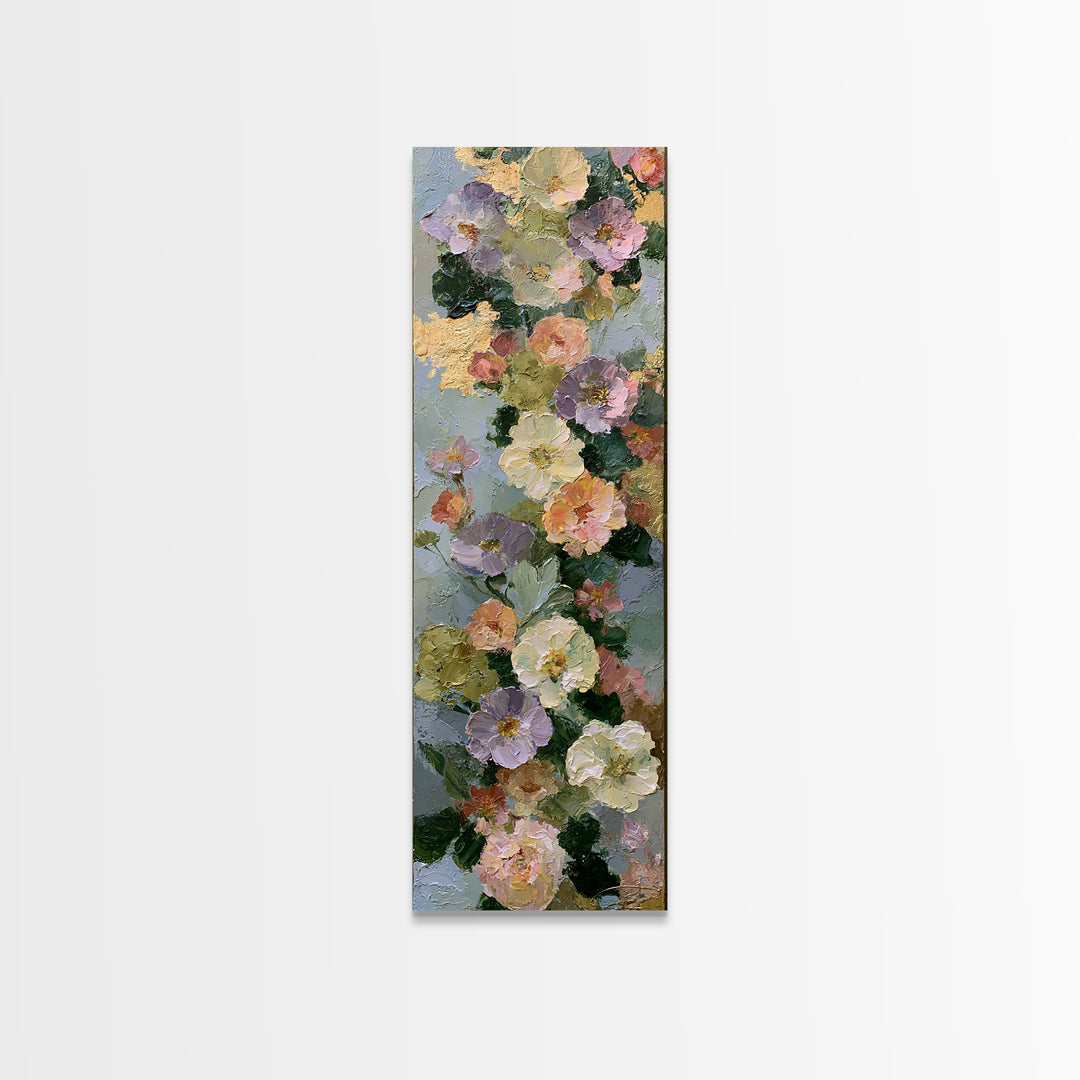 Serene Face with Closed Eyes and Flowers Framed Canvas Print, Spiritual Art, Boho Wall Art, Living Room Decor, Oil Painting, SPI-1x3-24
