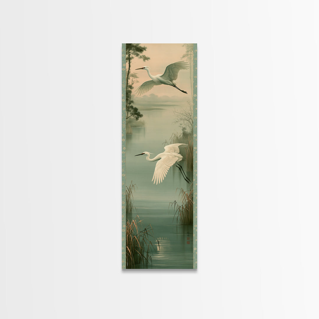 White Crane Flying Framed Canvas Print, Spiritual Art, African American Art, Living Room Decor, Watercolor Art, Spirit, SPI-1x3-36