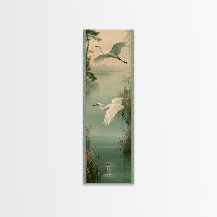 White Crane Flying Framed Canvas Print, Spiritual Art, African American Art, Living Room Decor, Watercolor Art, Spirit, SPI-1x3-36