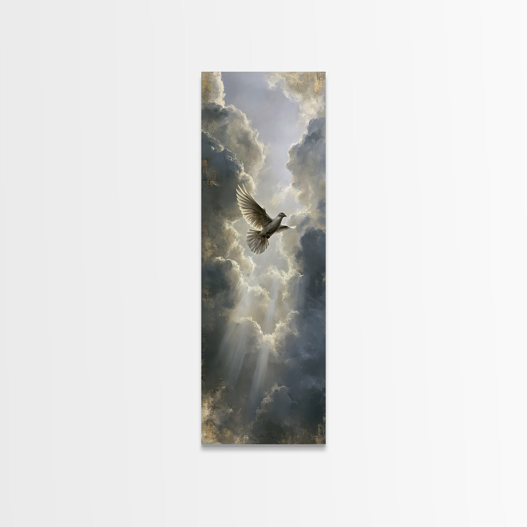 Dove Flying Through Radiant Clouds Canvas Print, Spiritual Art, Textured Painting, Living Room Decor, Fine Art, Spirit, SPI-1x3-41
