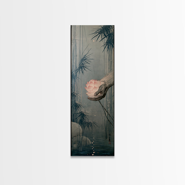 Hands Holding a Glowing Lotus Canvas Print, Spiritual Art, Digital Art, Living Room Decor, Oil Painting, Spirit, Funky Wall Art, SPI-1x3-63