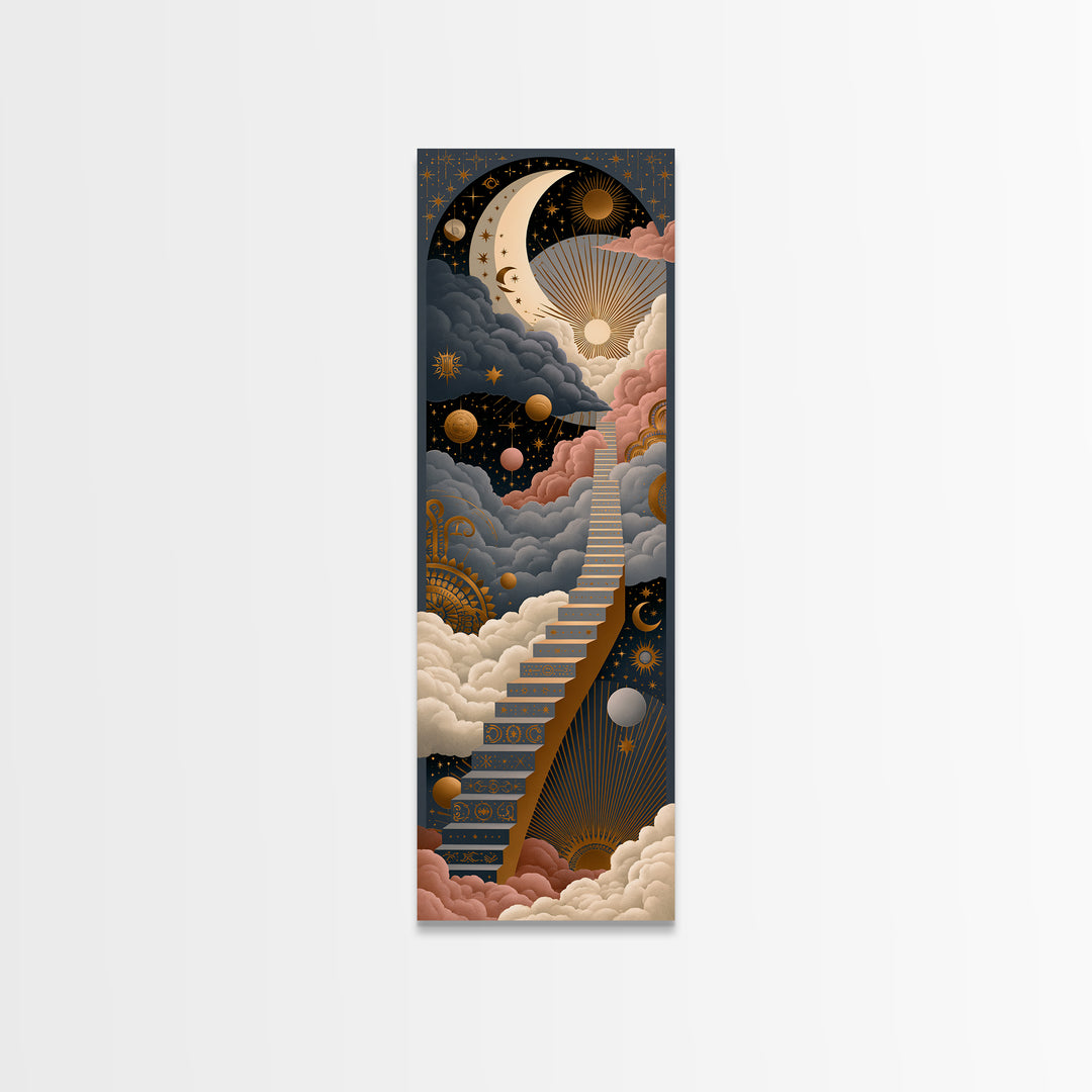 Celestial Staircase Through Clouds Canvas Print, Spiritual Art, Digital Print, Living Room Decor, Spirit, Kids Room Art, SPI-1x3-77
