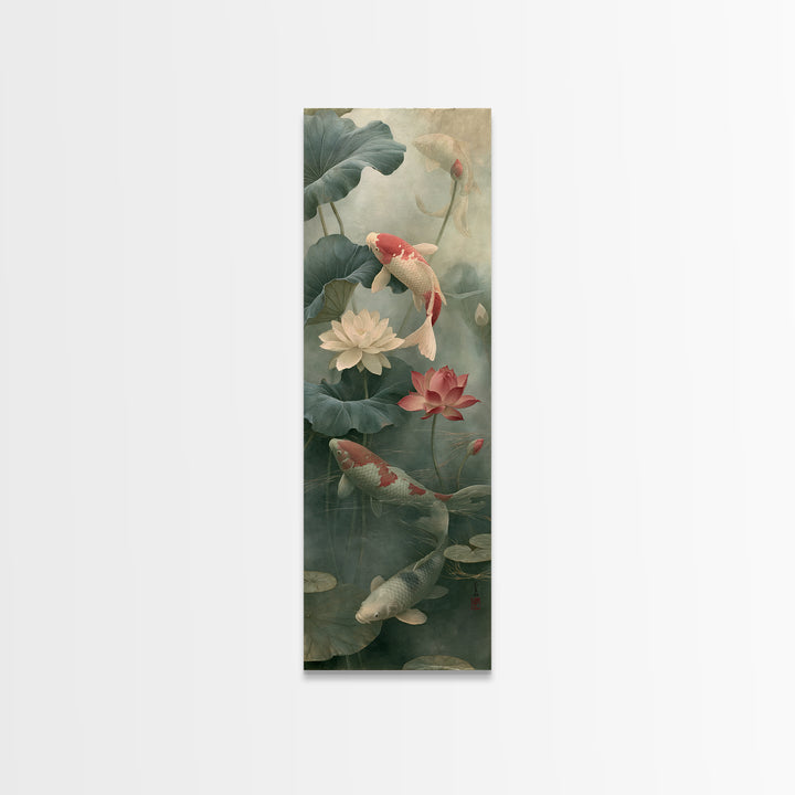 Lotus and Koi Canvas Print, Spiritual Art, Art, Living Room Decor, Fine Art, Spirit, Canvas Wall Art, Black Art, Digital Print, SPI-1x3-78