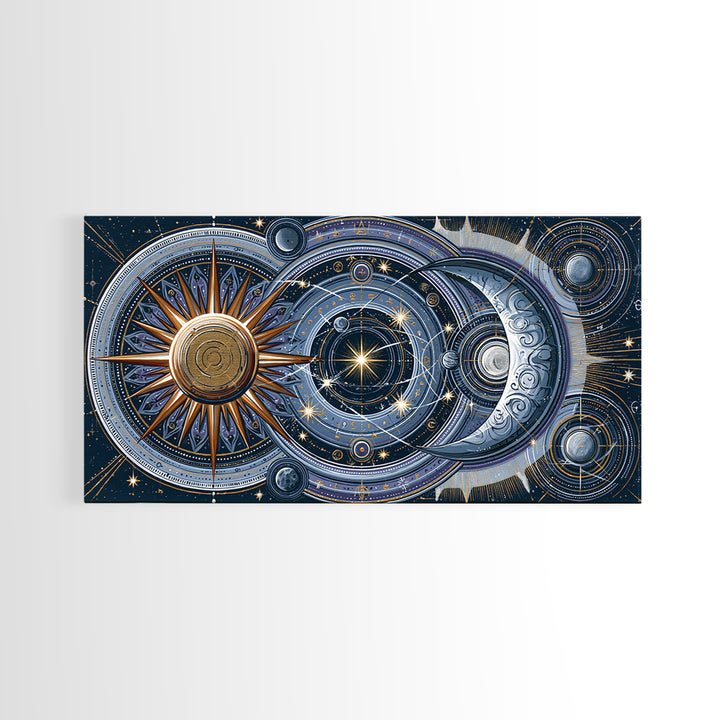 Sun and Moon Spiritual Balance Composition Framed Canvas Print, Spiritual Art, Trendy Wall Art, Living Room Decor, Spirit, SPI-2x1-100