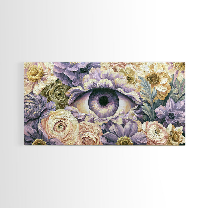 Third Eye Symbol Surrounded by Flowers Canvas Print, Spiritual Art, Art Prints, Living Room Decor, Spirit, Abstract Wall Art, SPI-2x1-2